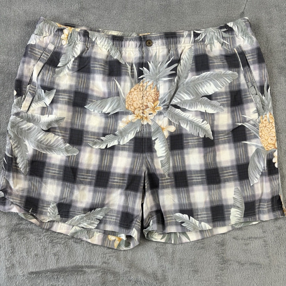 Tommy Bahama‎ Swim Shorts Mens L Plaid Pineapple Hawaiian Tropical Mesh Lined